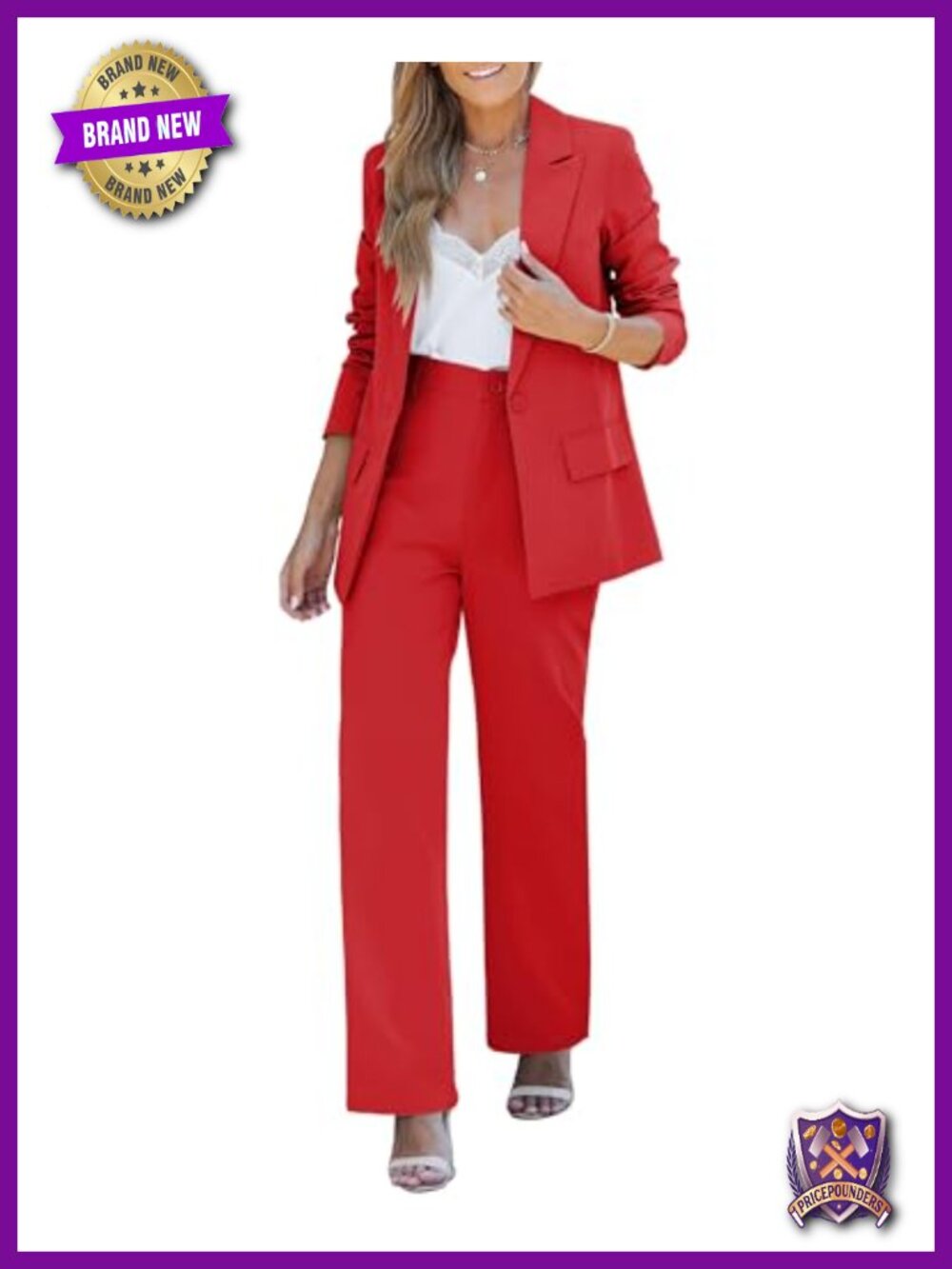 2 Piece Blazer and High Waisted Pants Set Business Casual Suit